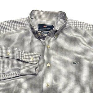 Men’s Vineyard Vines Whale Shirt XL Purple & White Grid Check Button-Up L/S